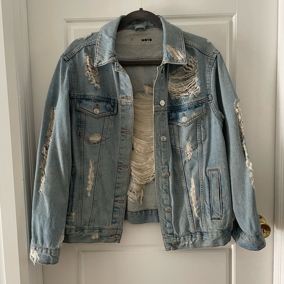 TOPSHOP Distressed Jean Jacket US Size 6 - Picture 1 of 4
